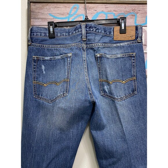 American Eagle Outfitters Men’s Original Straight Jeans 32x32 Distressed Blue - Picture 8 of 15